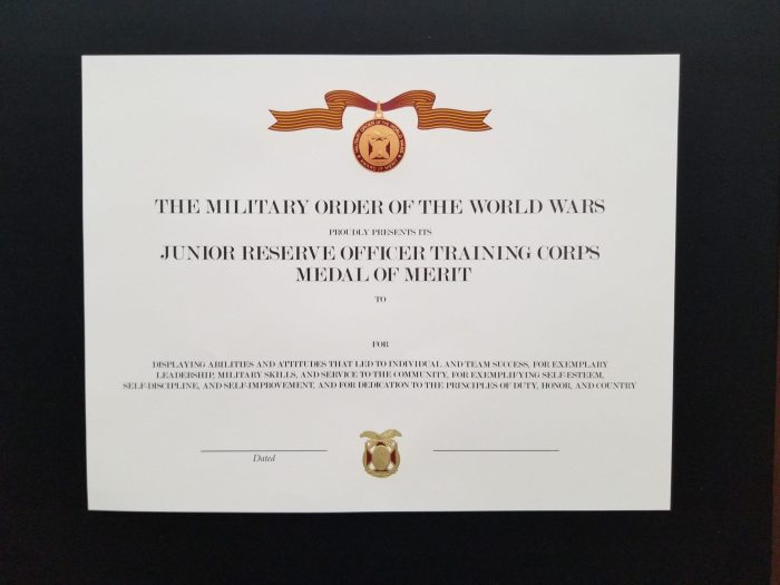 Jrotc military order of the world wars award